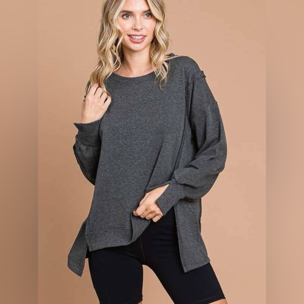 Culture Code Charcoal Oversized Sweatshirt with Exposed Seams